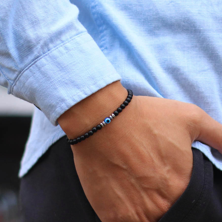 Men Accessories Evil Eye - Klasyczna Bransoletka Męska z Koralikami Akcesoria