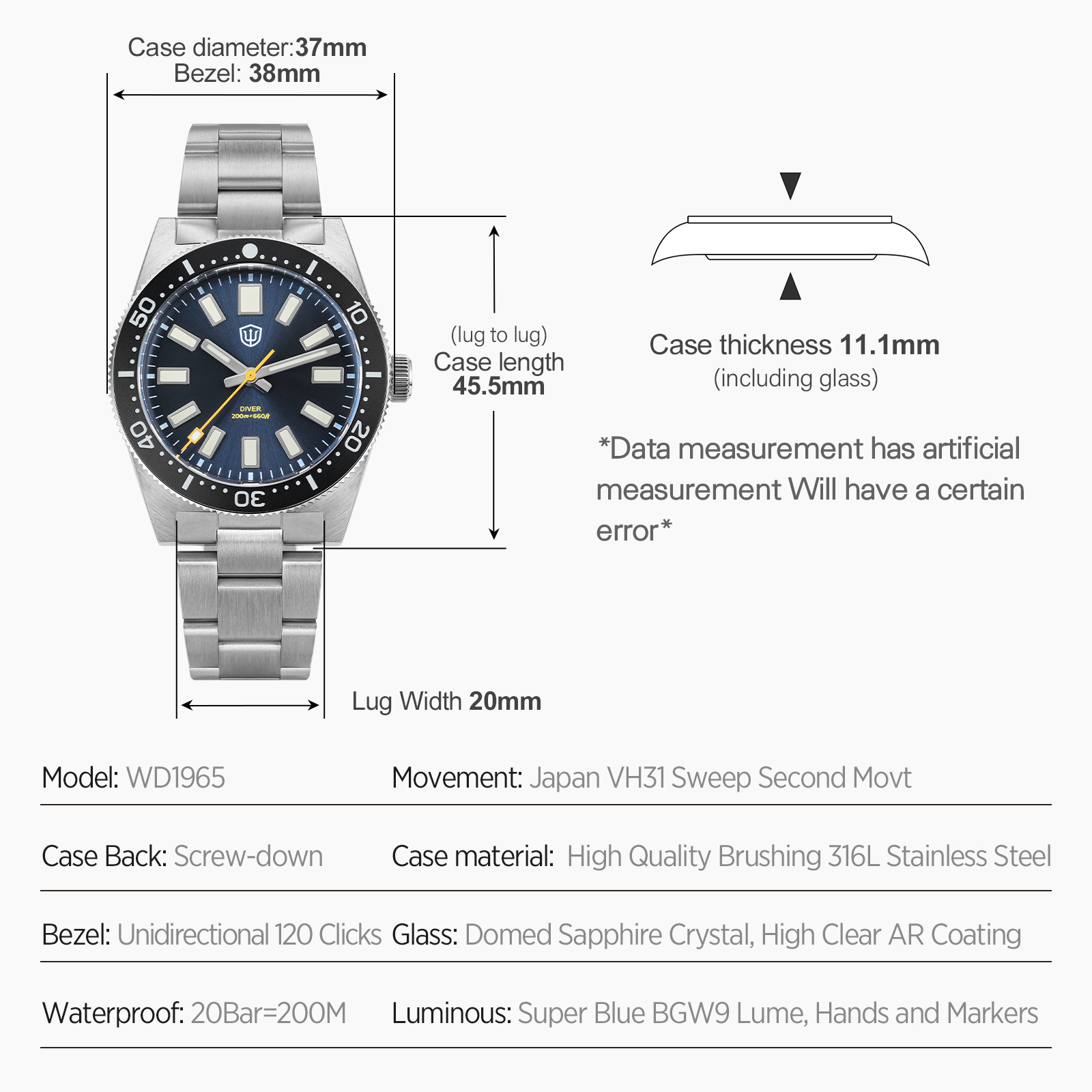 Watchdives 37mm WD1965 V2 Męsk – Men Accessories Jewellery recenzja i cena